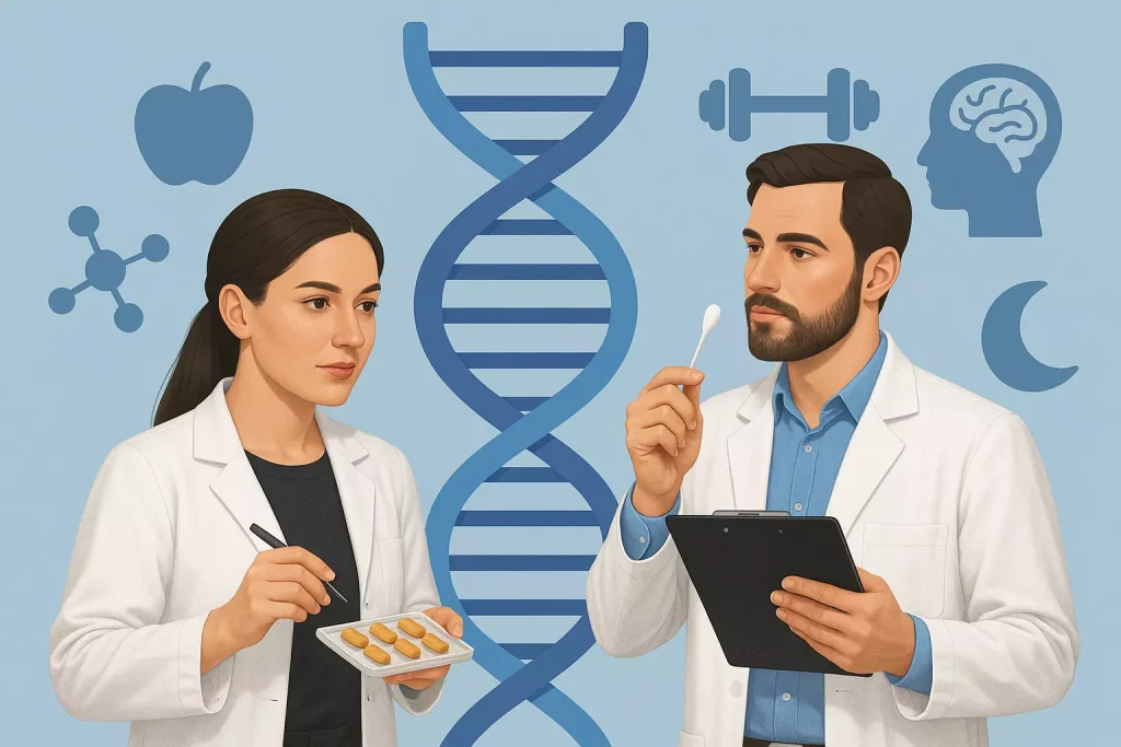 CRISPR genetic scissors visual showing DNA editing process with female researcher holding a pipette beside growing leaves.