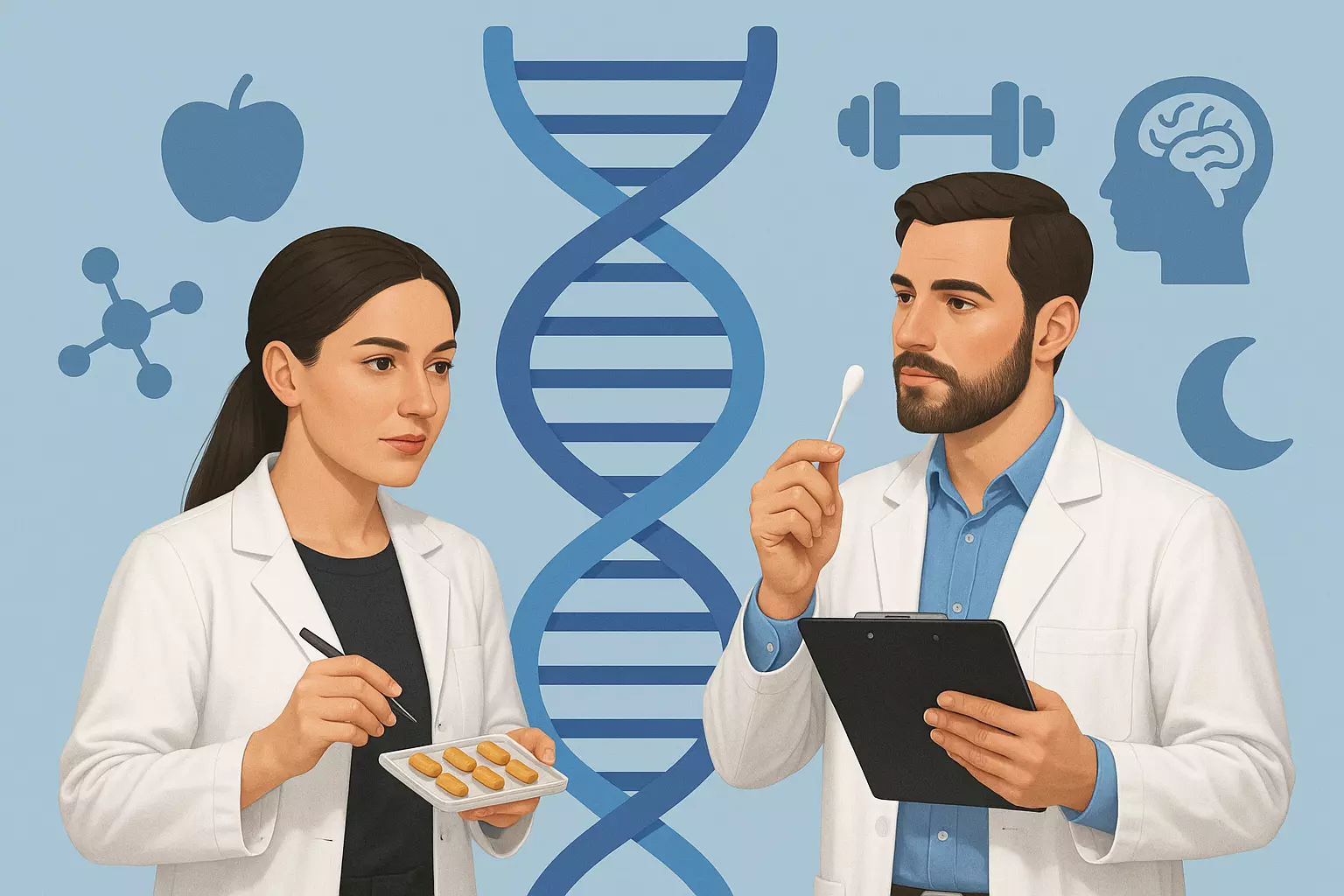 CRISPR genetic scissors visual showing DNA editing process with female researcher holding a pipette beside growing leaves.